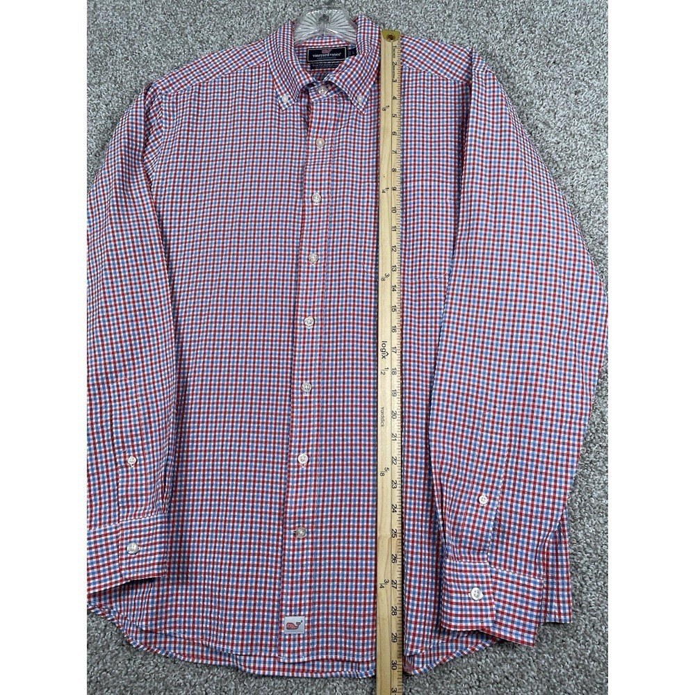 Vineyard Vines Shirt Mens Large Red Blue Performance Seersucker Slim Fit Murray - Picture 3 of 8
